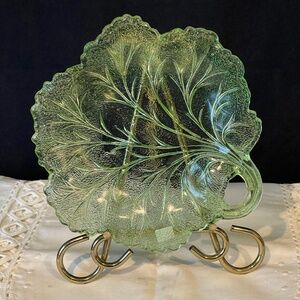 Indiana Glass Uranium Glass Leaf Shaped